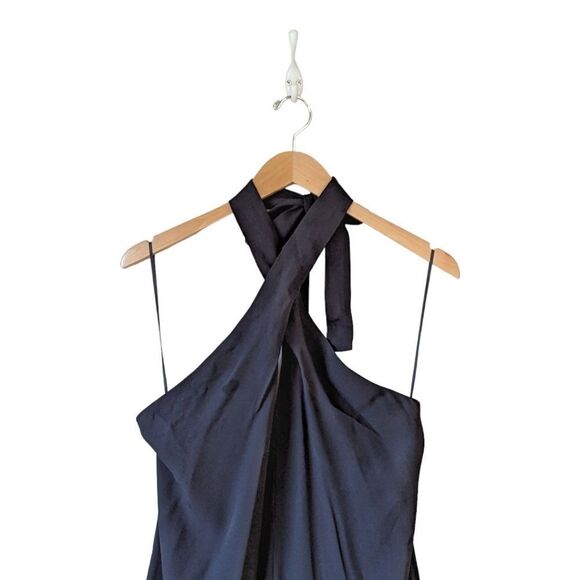 J. Crew Black Crepe Halter Midi Dress | Fringe Hem Cocktail Party Style NWT | 10 - Picture 9 of 15